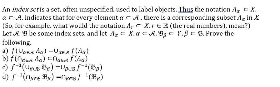 Solved An index set is a set, often unspecified, used to | Chegg.com