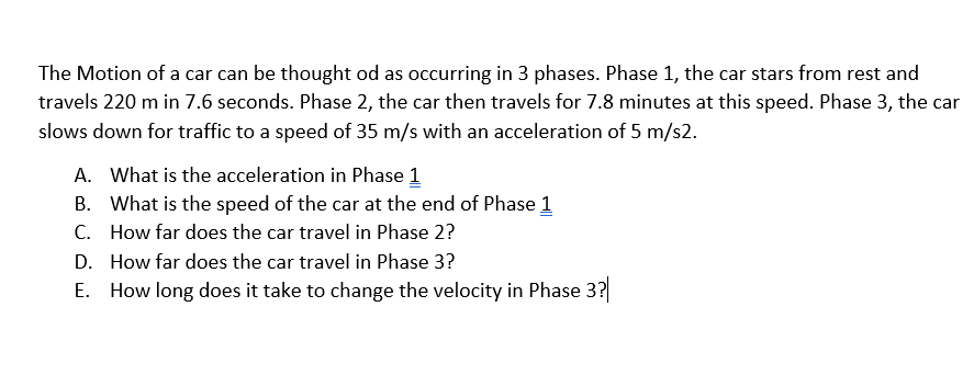 Solved The Motion of a car can be thought od as occurring in | Chegg.com