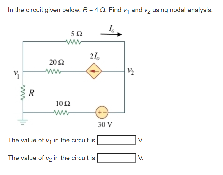 Solved In the circuit given below, R = 4 12. Find v1 and v2 | Chegg.com