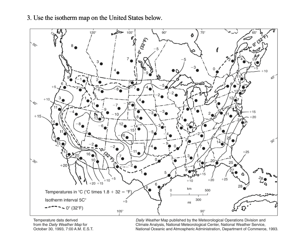 Solved 3. Use the isotherm map on the United States below. | Chegg.com