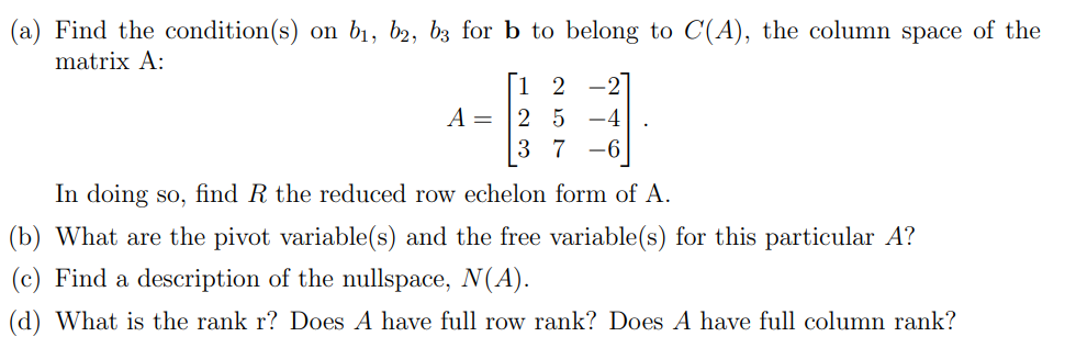 Solved (a) Find The Condition(s) On B1,b2,b3 For B To Belong | Chegg.com