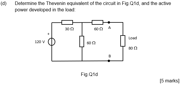 Solved (d) Determine the Thevenin equivalent of the circuit | Chegg.com
