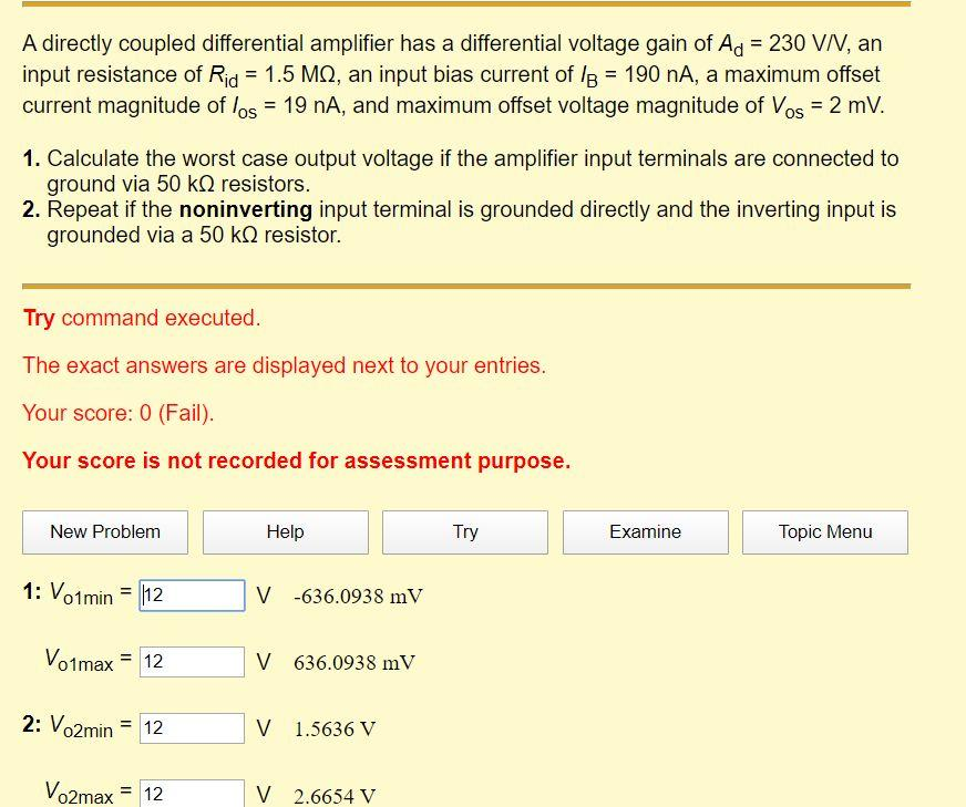 A directly coupled differential amplifier has a | Chegg.com