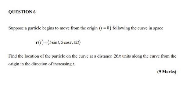 Solved QUESTION 6 Suppose a particle begins to move from the | Chegg.com