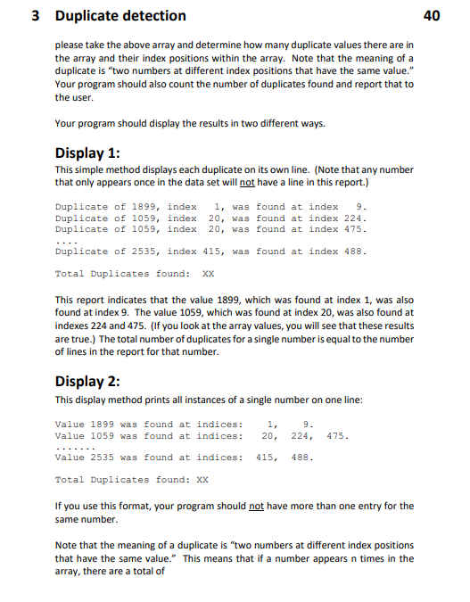 Solved 40 3 Duplicate detection please take the above array | Chegg.com