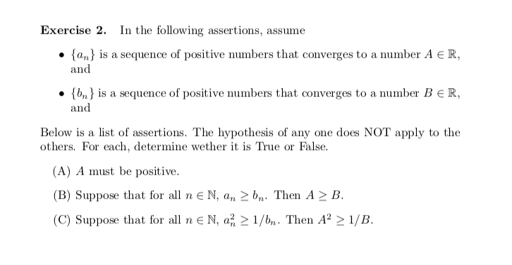 Solved Exercise 2. In The Following Assertions, Assume • An} | Chegg.com