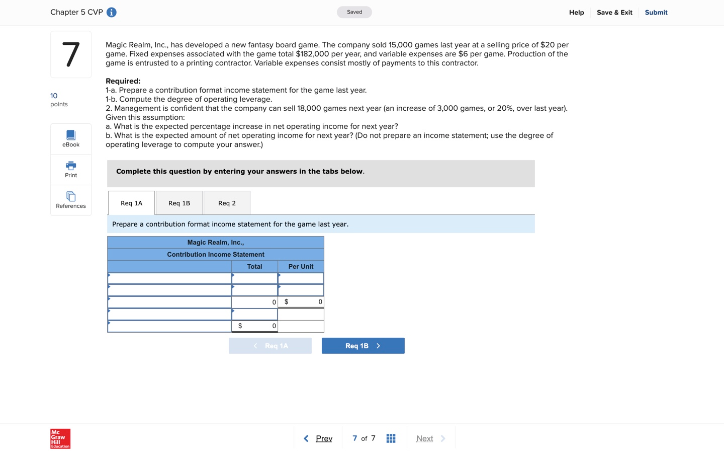 Solved Chapter 5 CVP Saved Help Save & Exit Submit 7 Magic | Chegg.com