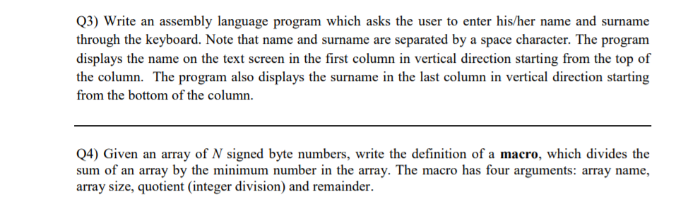 Q3) Write an assembly language program which asks the | Chegg.com