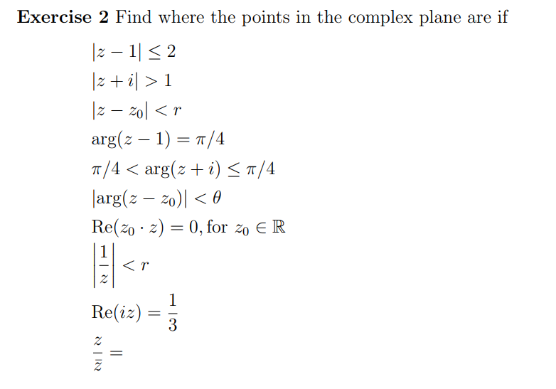 Solved Exercise 2 Find where the points in the complex plane | Chegg.com