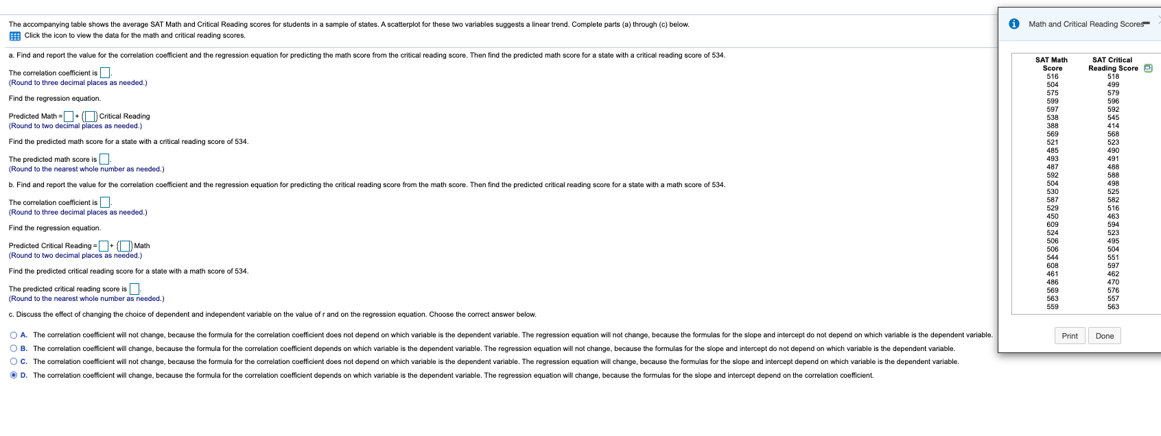 Solved Math and Critical Reading Scores The