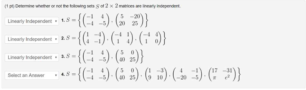 Solved (1 pt) Determine whether or not the following sets S | Chegg.com