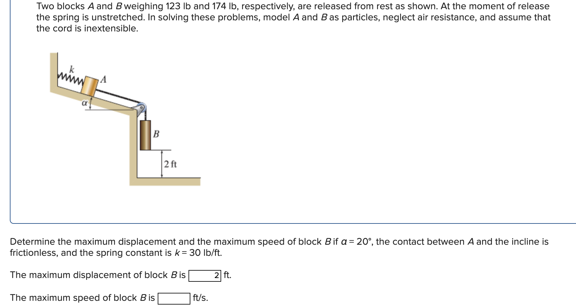 Solved Two Blocks A And B Weighing 123 Lb And 174 Lb, | Chegg.com