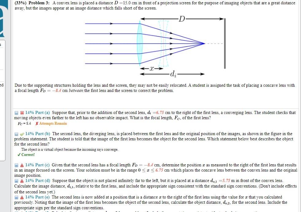 Solved (33) Problem 3 A convex lens is placed a distance