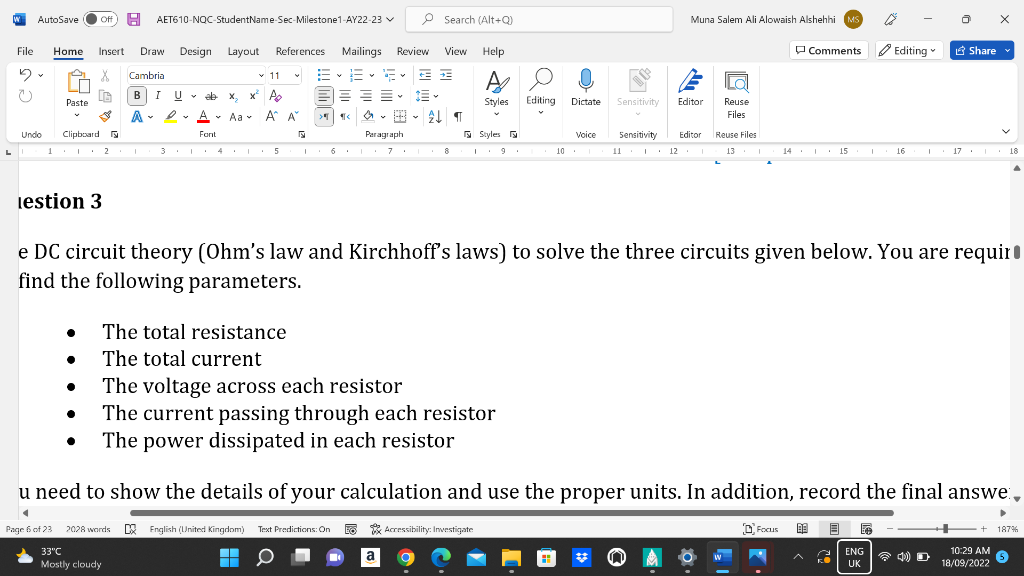 Solved C. Circuit.3: e DC circuit theory (Ohm's law and | Chegg.com