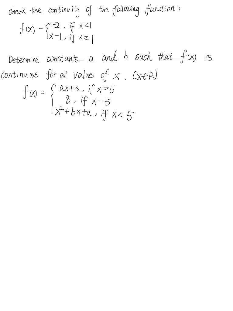 Solved check the continuity of the following function i f(x) | Chegg.com