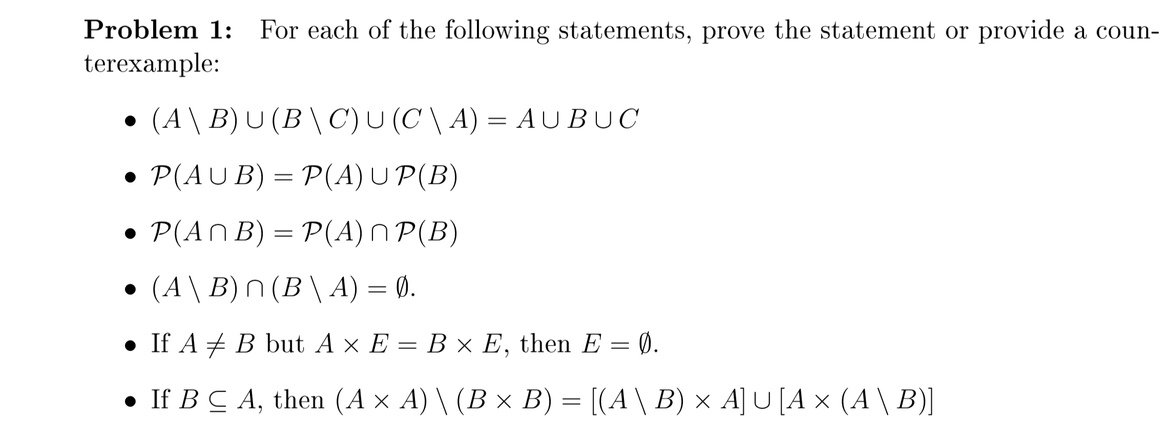 Solved Problem 1 For Each Of The Following Statements P Chegg Com