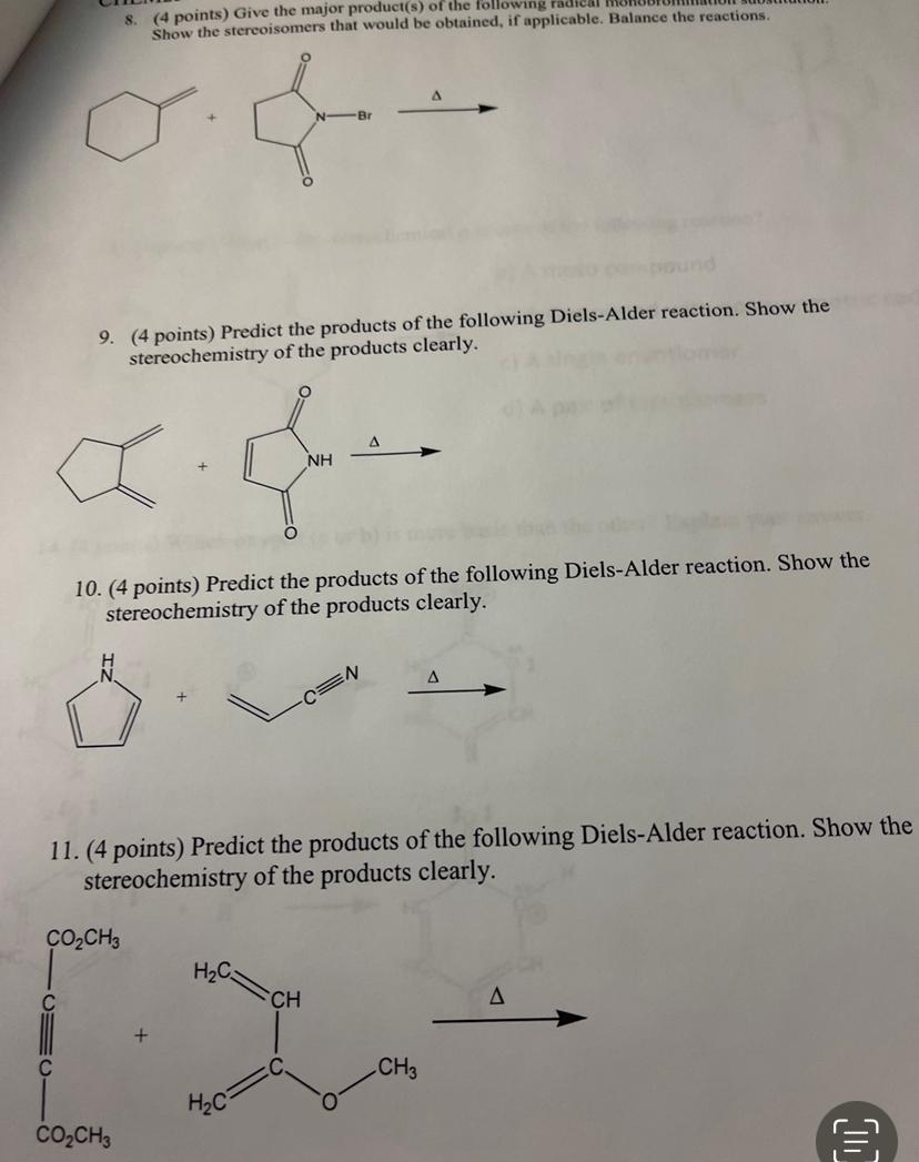 Solved 8. (4 points) Give the major product(s) of the | Chegg.com