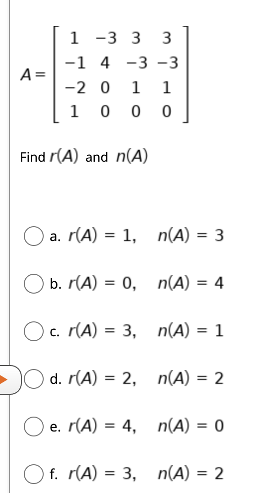 Solved 1 3 3 3 1 4 3 3 A 2 0 1 1 0 0 1 0 Find R A Chegg Com