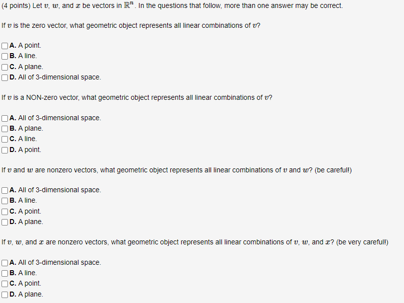 Solved Let vv w, and x be vectors in R^n. In the questions | Chegg.com