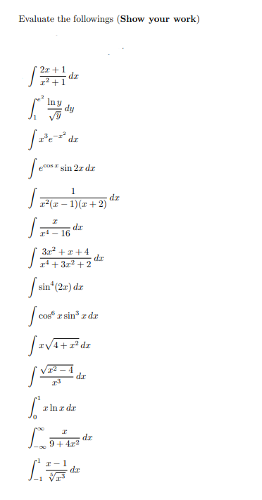 Solved Evaluate the followings (Show your work) | Chegg.com