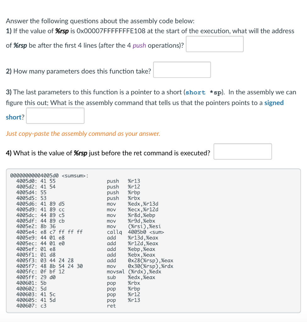 Solved Answer the following questions about the assembly | Chegg.com
