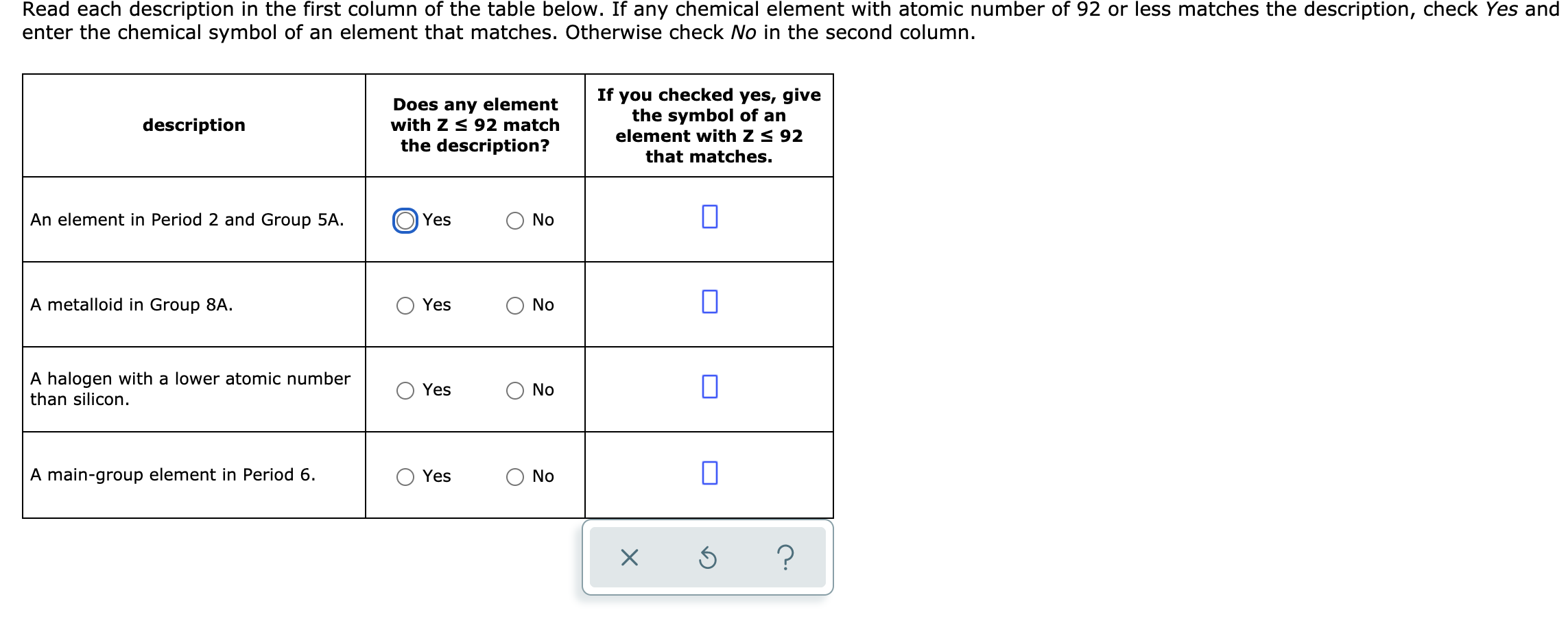 Solved Decide whether each pair of elements in the table | Chegg.com
