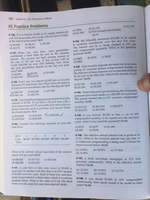 Solved 184 CHAPTER 4 THE TIME VALUE OF MONEY FE Practice | Chegg.com