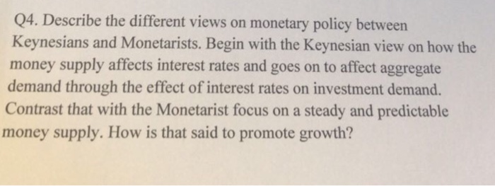 Solved Q4. Describe the different views on monetary policy | Chegg.com