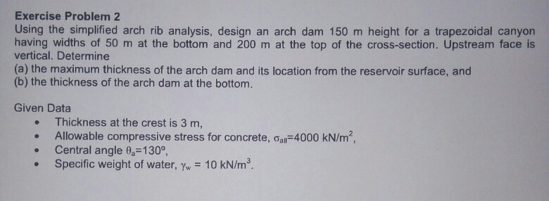 Arch Rib Dam Exercise Problem 2 Using the simplified arch rib | Chegg.com