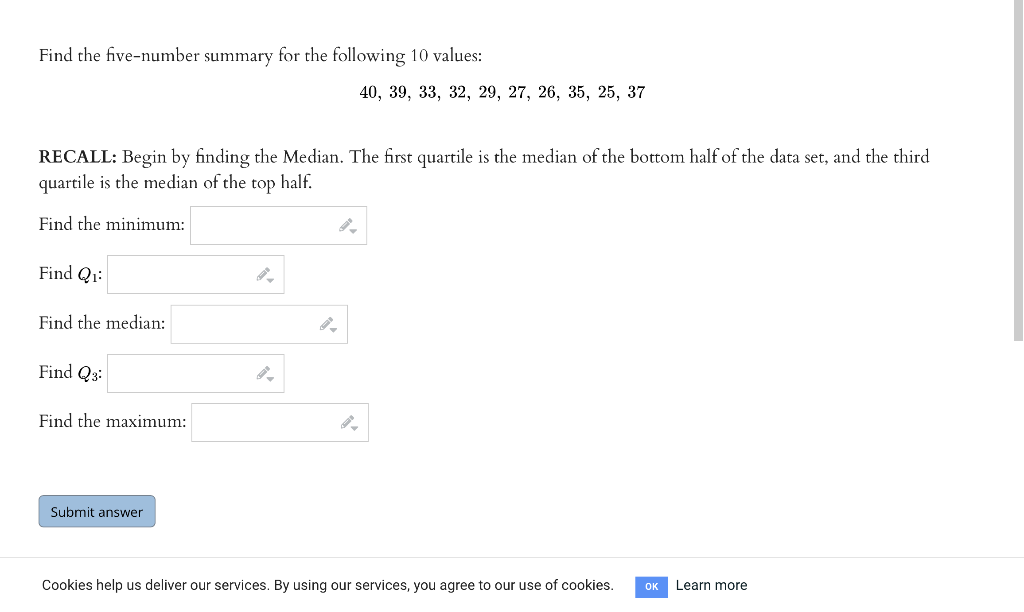 Solved Find The Five-number Summary For The Following 10 | Chegg.com