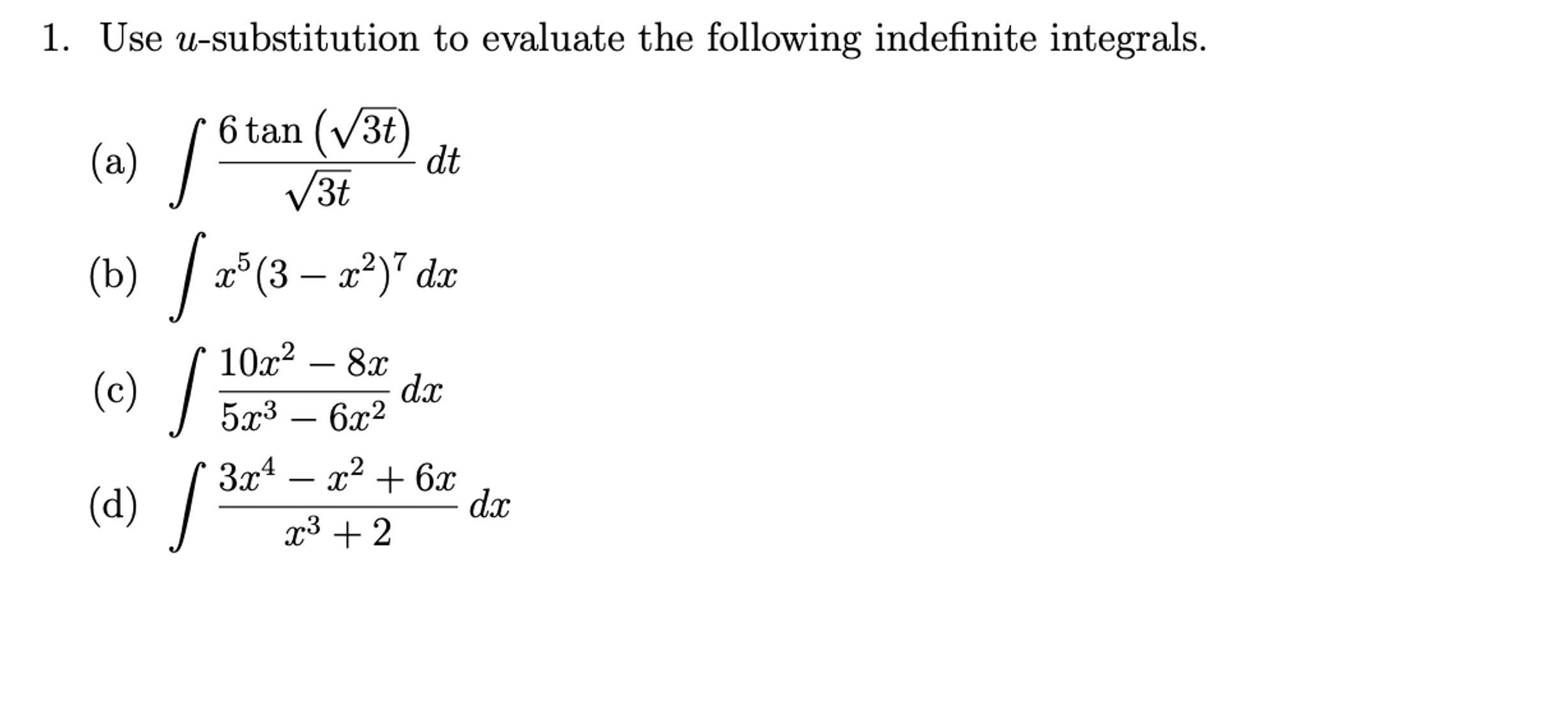 Solved Use u-substitution to evaluate the following | Chegg.com