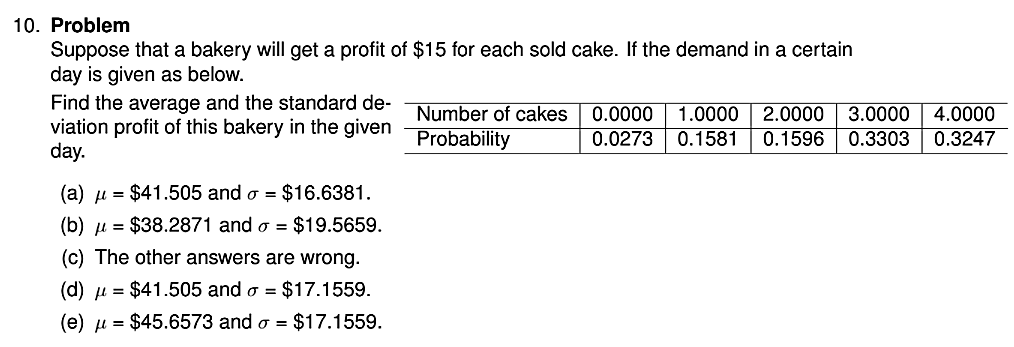 Solved 10. Problem Suppose that a bakery will get a profit | Chegg.com