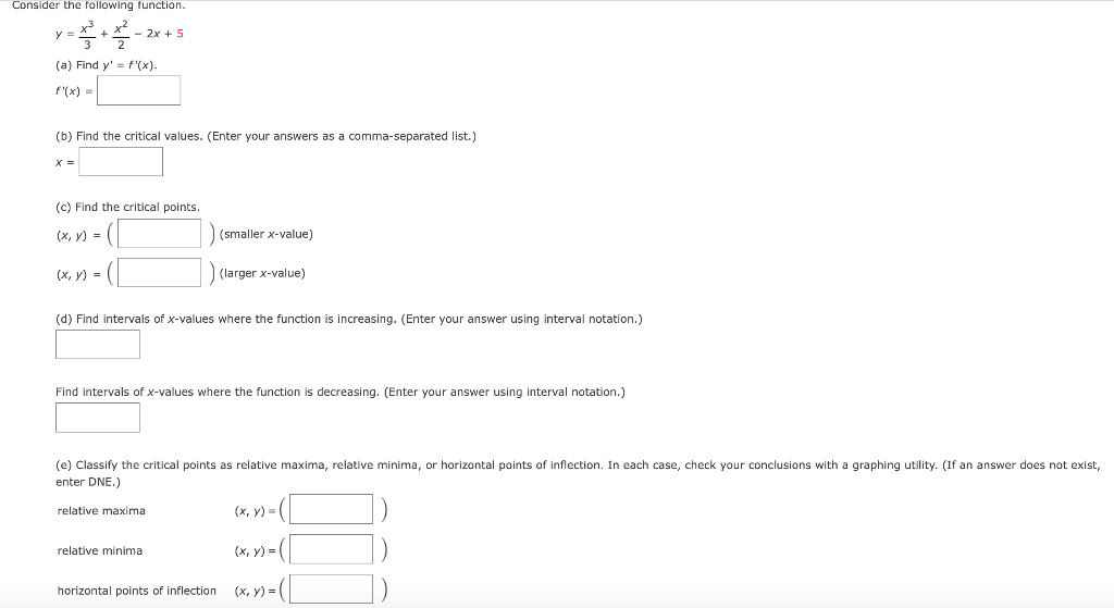 Solved Consider the following function. y=3x3+2x2−2x+5 (a) | Chegg.com