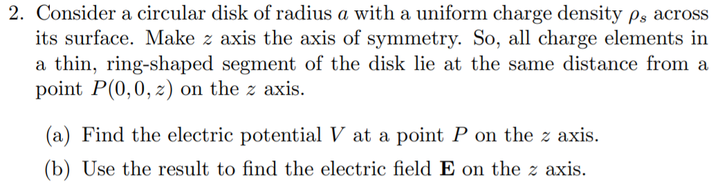Solved 2. Consider a circular disk of radius a with a | Chegg.com