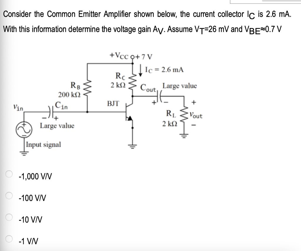 Solved Consider the Common Emitter Amplifier shown below,