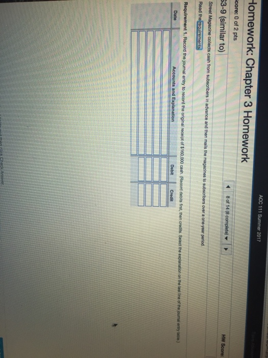 Solved ACC 111 Summer 2017 Homework: Chapter 3 Homework | Chegg.com