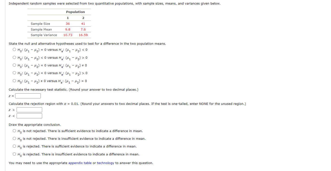 Solved Independent Random Samples Were Selected From Two Chegg Com