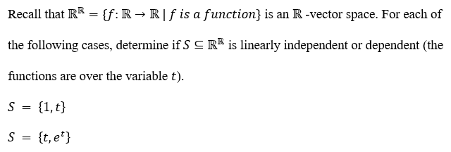Solved Recall that RR={f:R→R∣f is a function } is an | Chegg.com