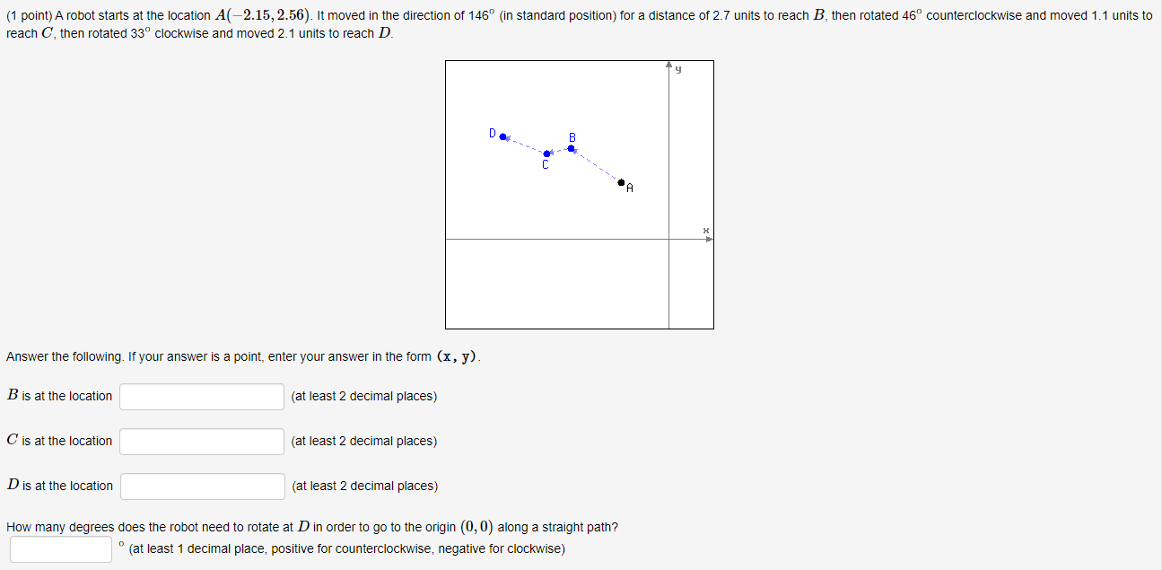 Solved (1 point) A robot starts at the location A(-2.15, | Chegg.com