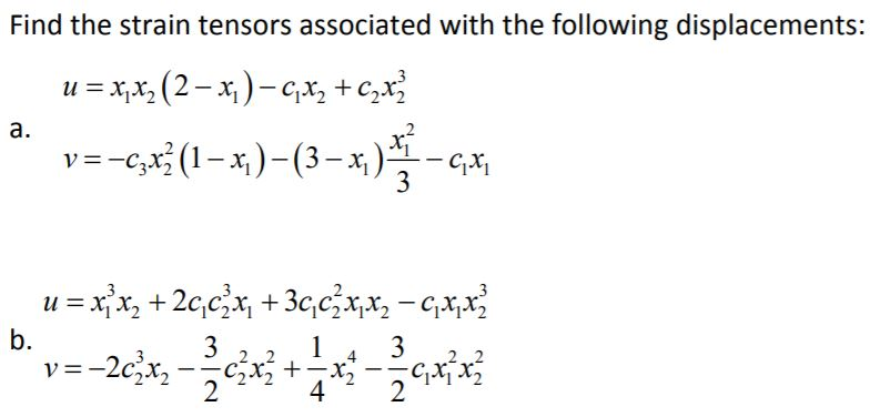 Solved Find the strain tensors associated with the following | Chegg.com