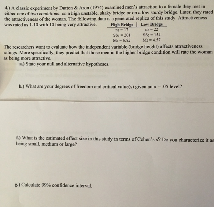 Solved A classic experiment by Dutton & Aron (1974) examined