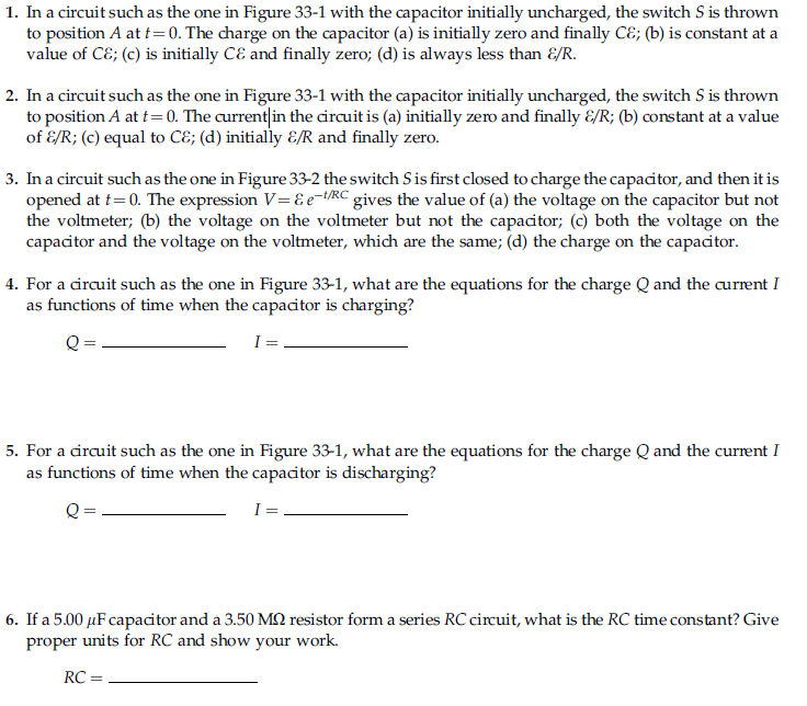 Solved 1. In a circuit such as the one in Figure 33-1 with | Chegg.com