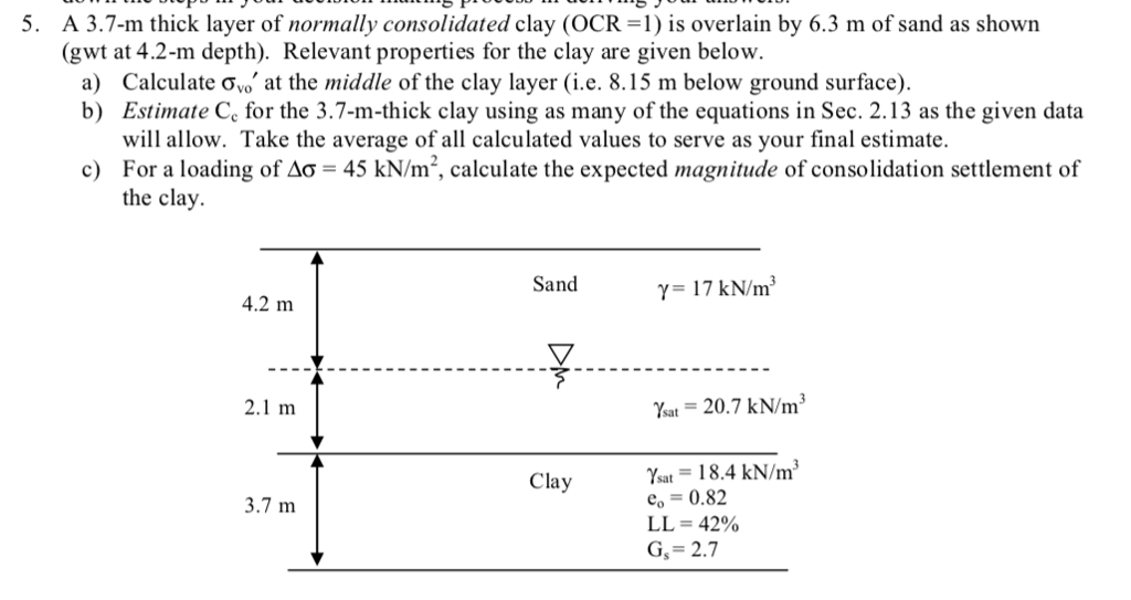 Solved 5. A 3.7m thick layer of normally consolidated clay