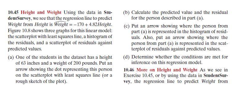 Solved 10.45 Height and Weight Using the data in Stu- | Chegg.com