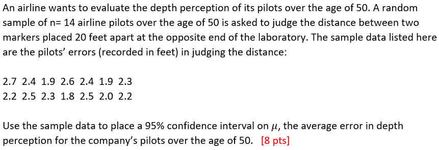 Solved An airline wants to evaluate the depth perception of | Chegg.com