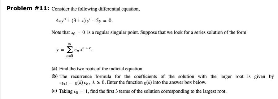 Solved Problem \# 1 1: Consider The Following Differential | Chegg.com