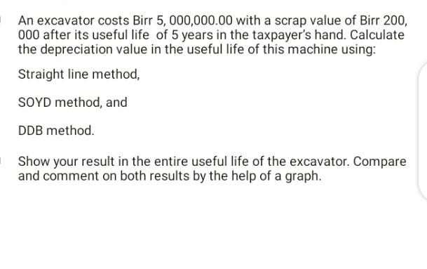 Solved An excavator costs Bir 5,000,000.00 with a scrap | Chegg.com