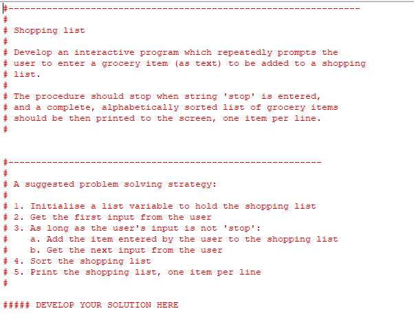 Solved # Shopping list # Develop an interactive program | Chegg.com