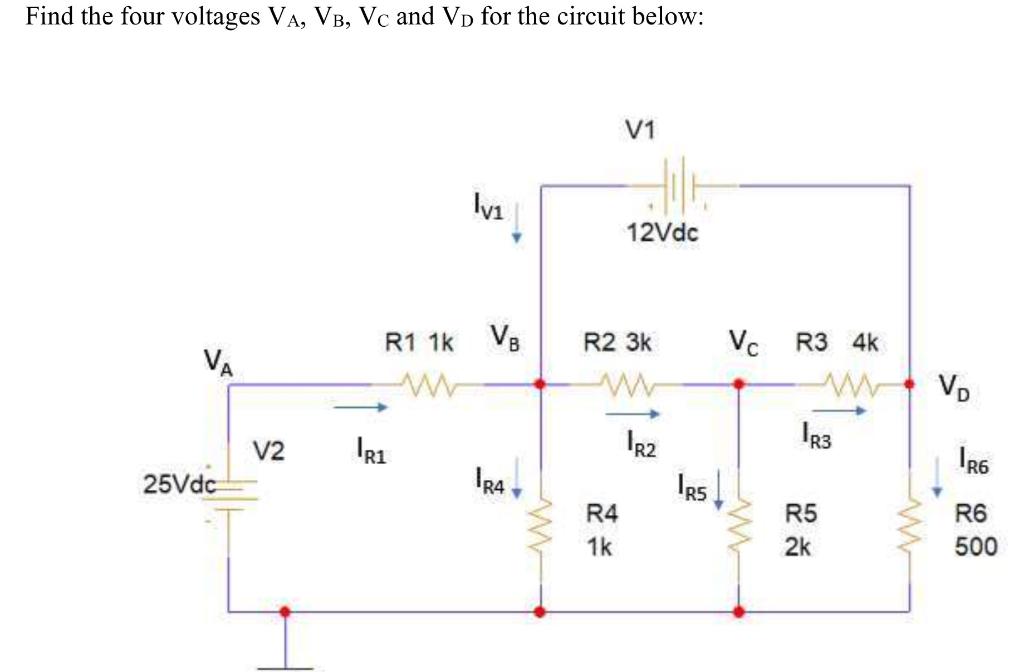 Solved Find the four voltages VA, VB, Vc and VD for the