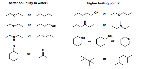 Solved 10 Predict Relative Solubility And Boiling Point Of Chegg Com